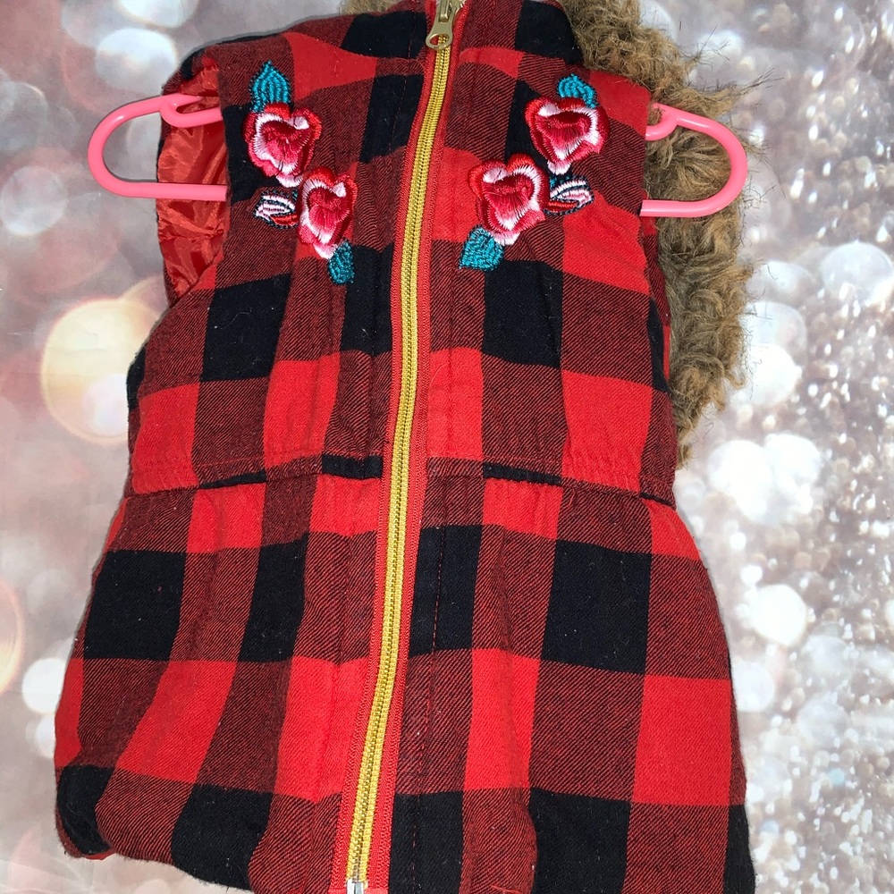 Red and black checkered print vest